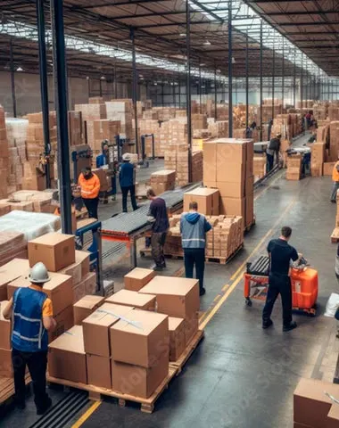 Operarios cargando y descargando palets en un almacén